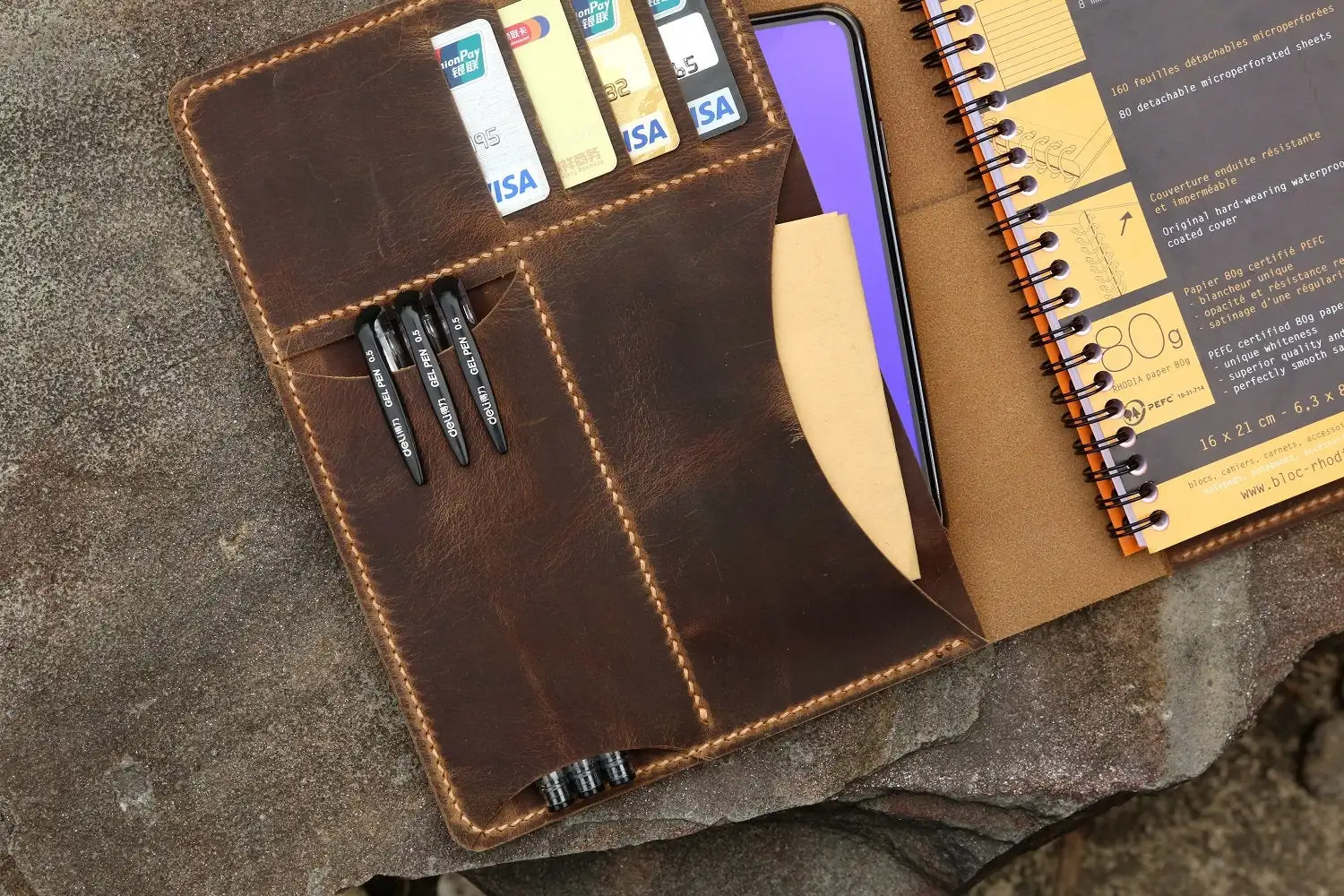 Персонализированный портфель из натуральной кожи для RHODIA wirebound meeting notebook A5+ Размер гравировка
