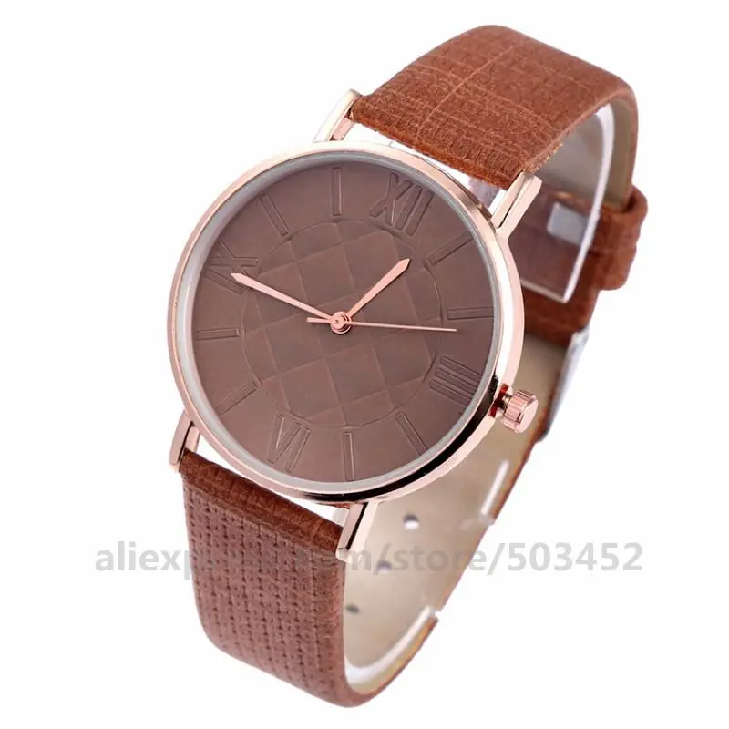 large brown 100 шт/партия, без логотипа, Римский циферблат, пара часов, холщовые женские часы с ремешком, розовое золото, классические модные наручные часы - Цвет: large brown