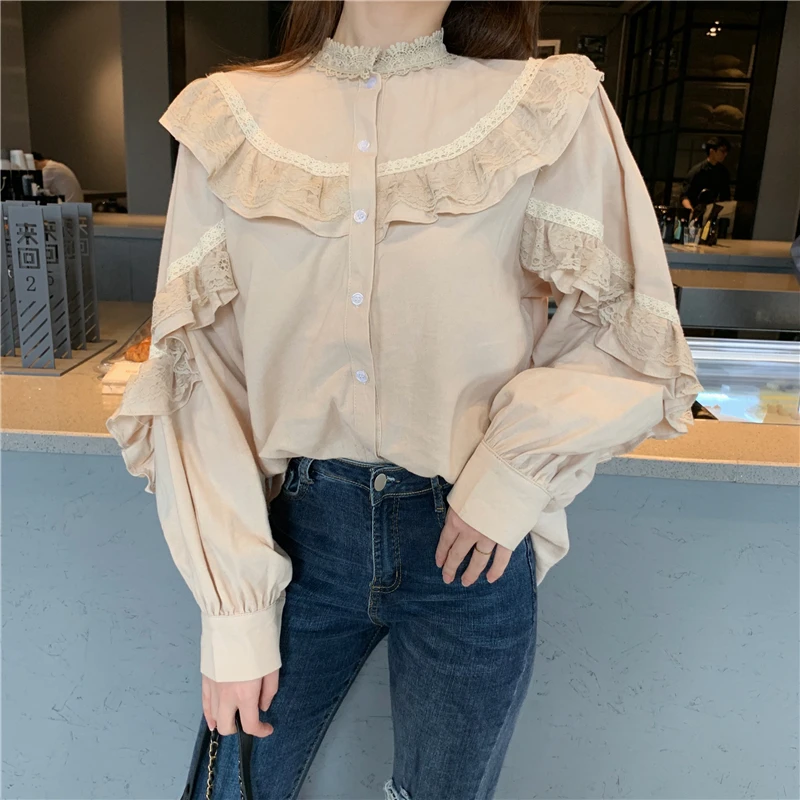Блузка женская кружевная в винтажном стиле свободная модная повседневная