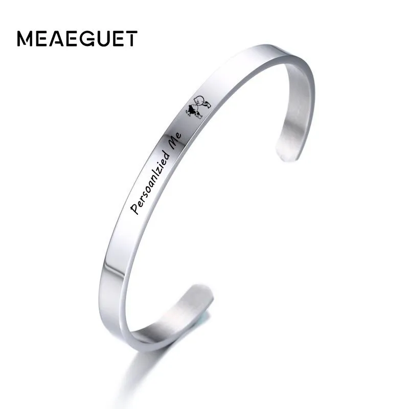 

Personalised Secret Message Women Men Cuff Bracelet Hand Stamped Bangle In Silver Color Customised Gift 6mm