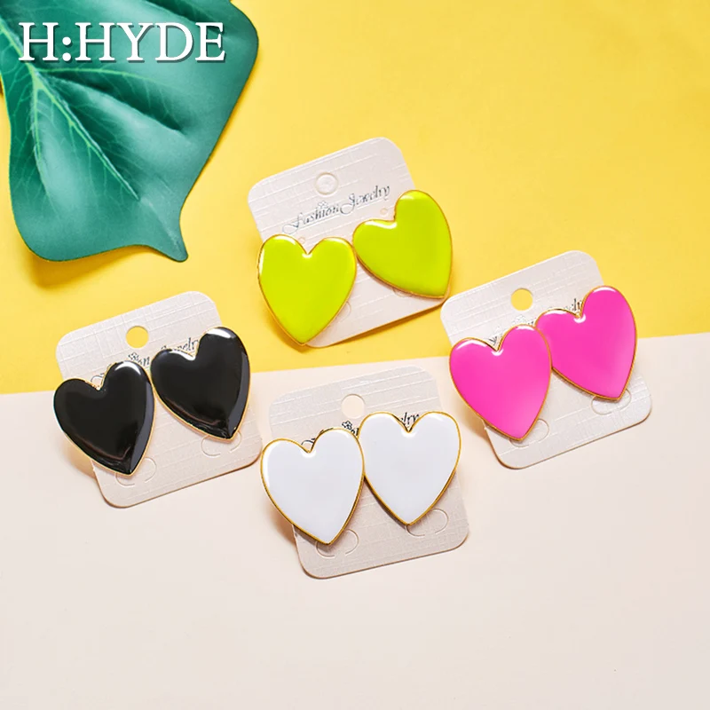 Женские серьги гвоздики с эмалью H:HYDE черные белые розовые желтые в Корейском