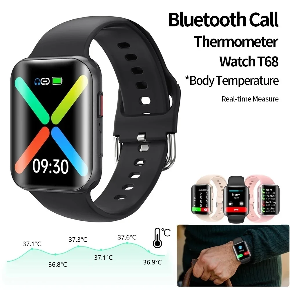 

2022 NEW Curved screen Smart watches Bluetooth Call Waterproof Measure Body temperature T68 For XiaoMi Phone Smartwatch