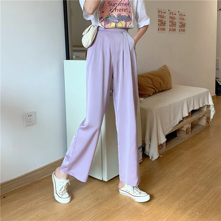 

Розовые корейские свободные брюки для девочек, широкие брюки, корейские прямые брюки с высокой талией, повседневные Модные женские эластичные мягкие брюки