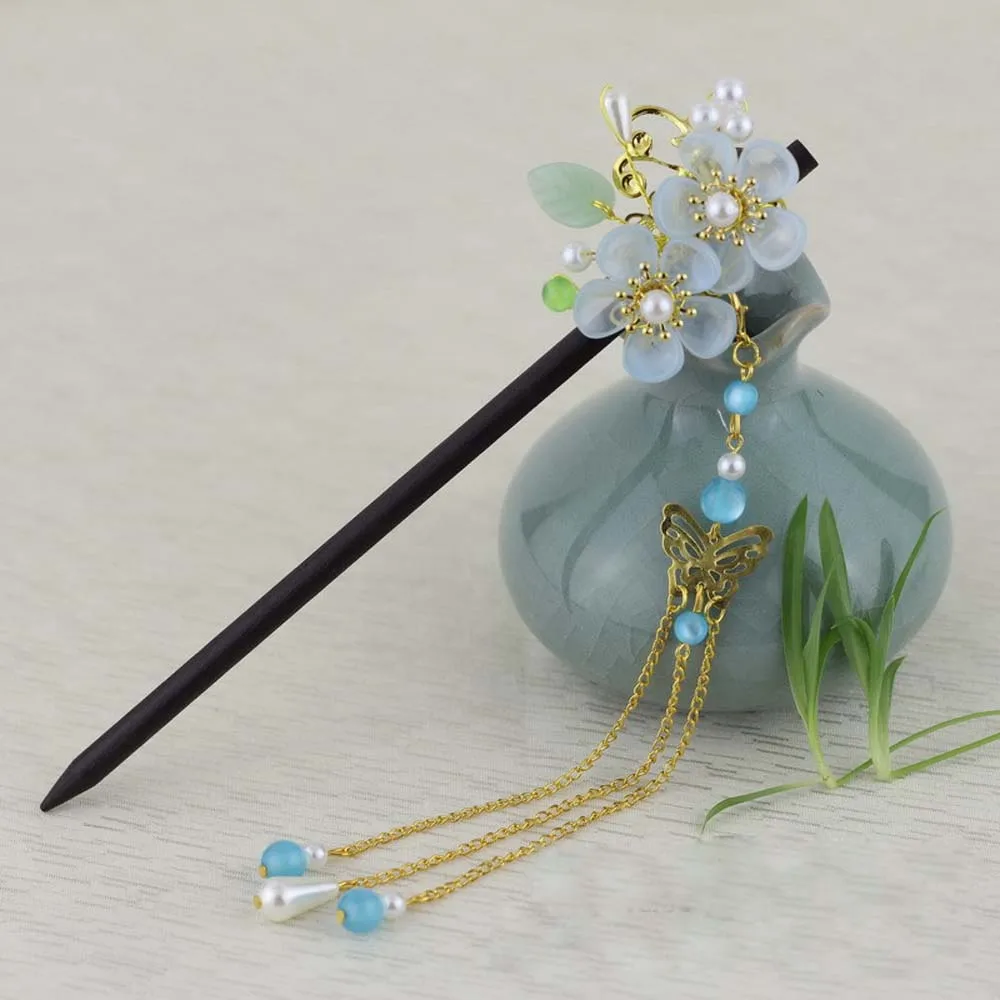 

Retro Flower Tassel Hairpin Hanfu Wooden Hair Stick Ancient Style Hair Ornament Girl Headdress Bride Jewelry Wedding Accessories