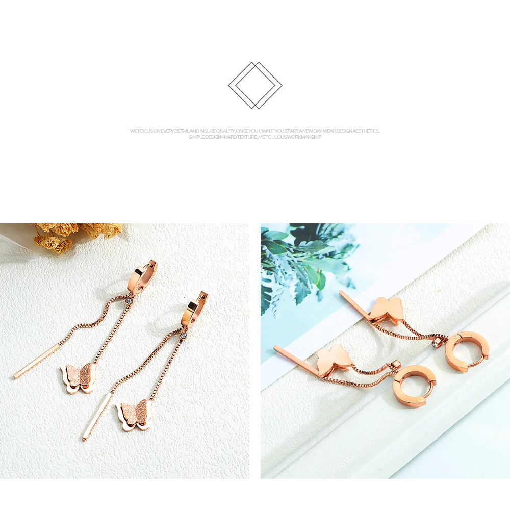 Женские серьги-кольца с бабочкой EyeYoYo длинные цепочки из нержавеющей стали