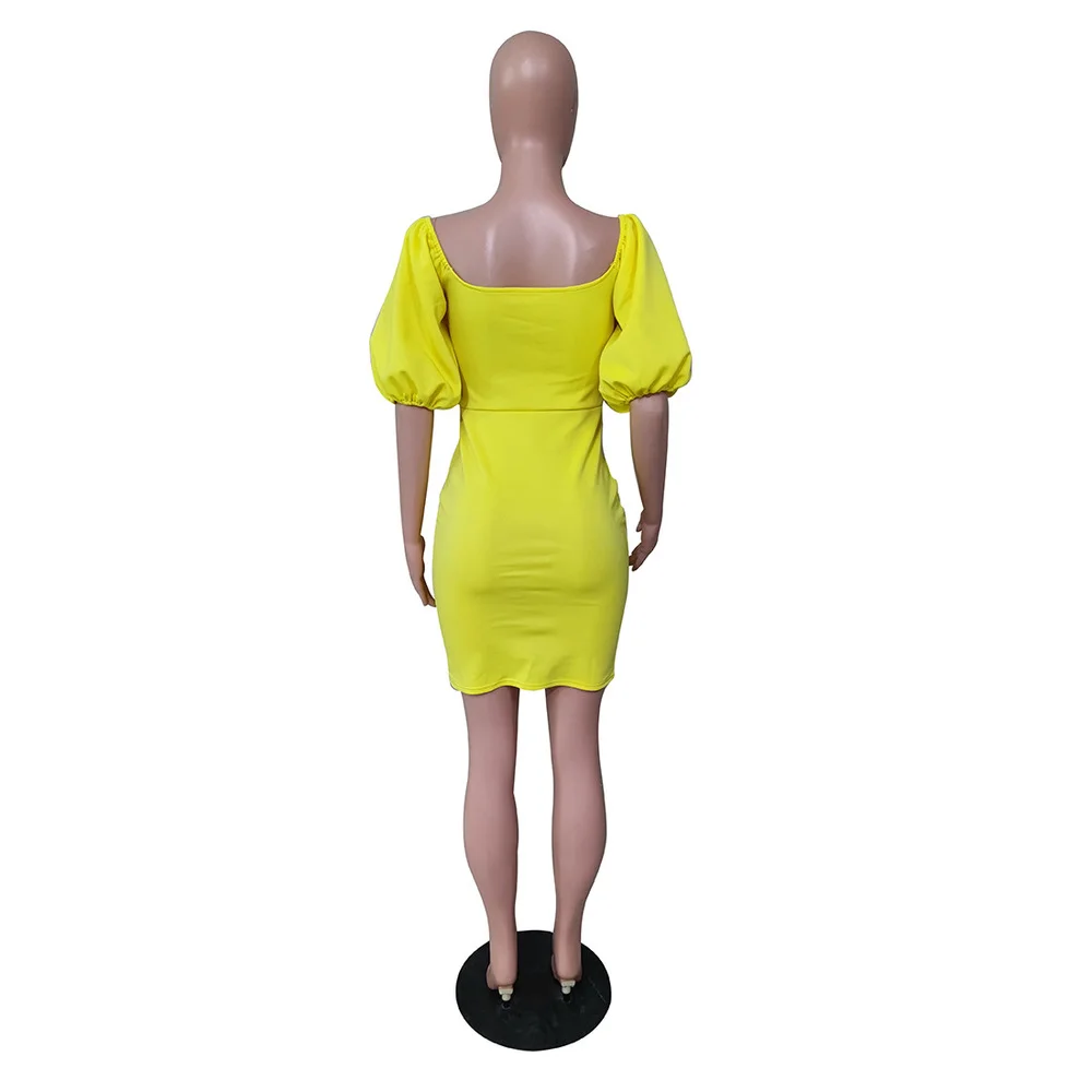 

Square Collar Half Puff Sleeve Pencil Dress for Women High Waist Open Back Slim Fit Vestidos Office Lady Wrap Party Club Dress