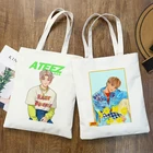 Корейская сумка для покупок Ulzzang, сумка ATEEZ Kpop в Корейском стиле, хип-хоп, хипстерские сумки для покупок с мультяшным принтом, Холщовая Сумка-тоут, сумка-шоппер, ручная сумка