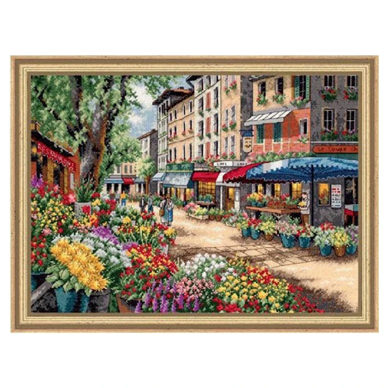 Amishop Gold Collection Counted Cross Stitch Kit Paris Market Flower Sea Street Floral Shop Dim 35256