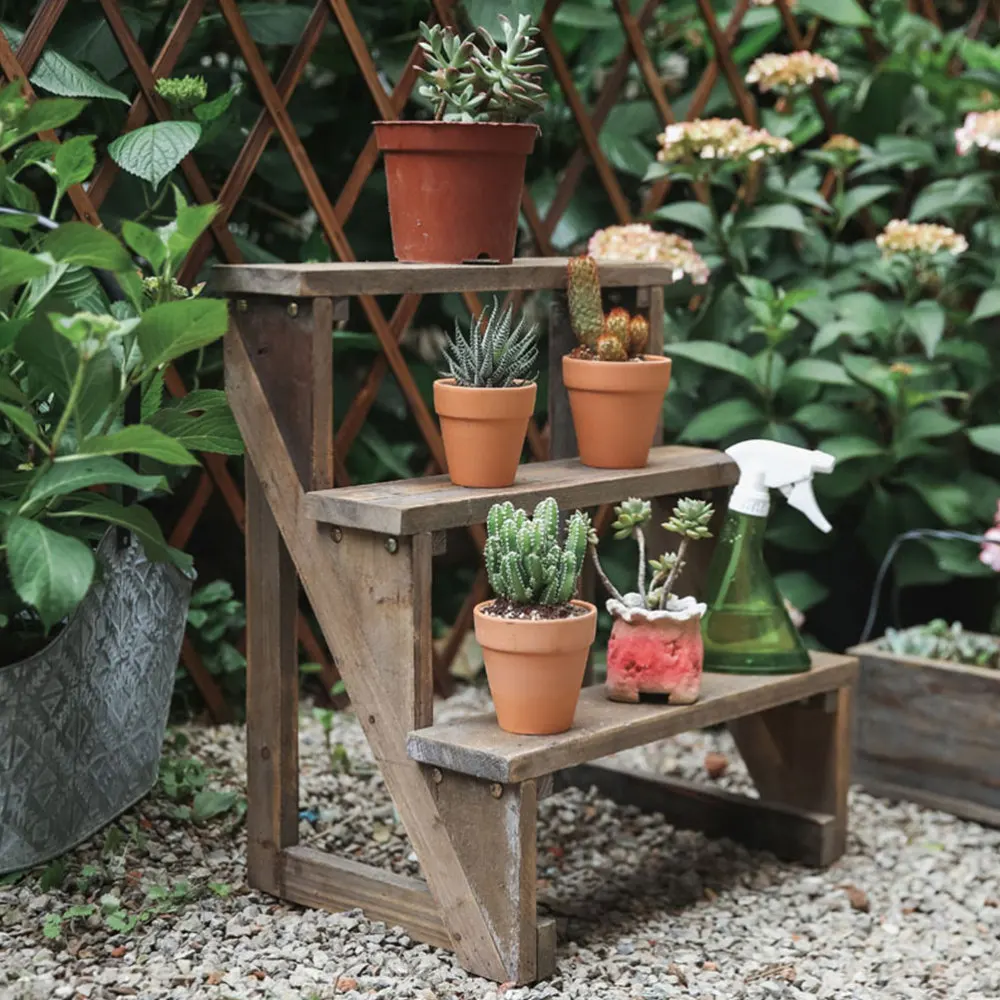 

1Pc Wooden Flowerpot Rack Decorative Ground Flower Holder Retro Storage Shelf