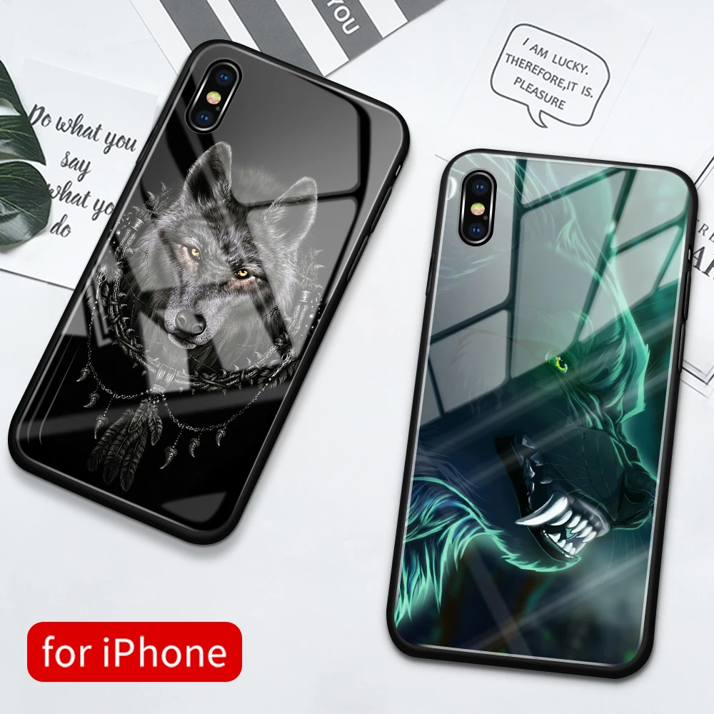 Чехол для iPhone 12 pro max чехол с изображением животных волка стеклянная задняя крышка