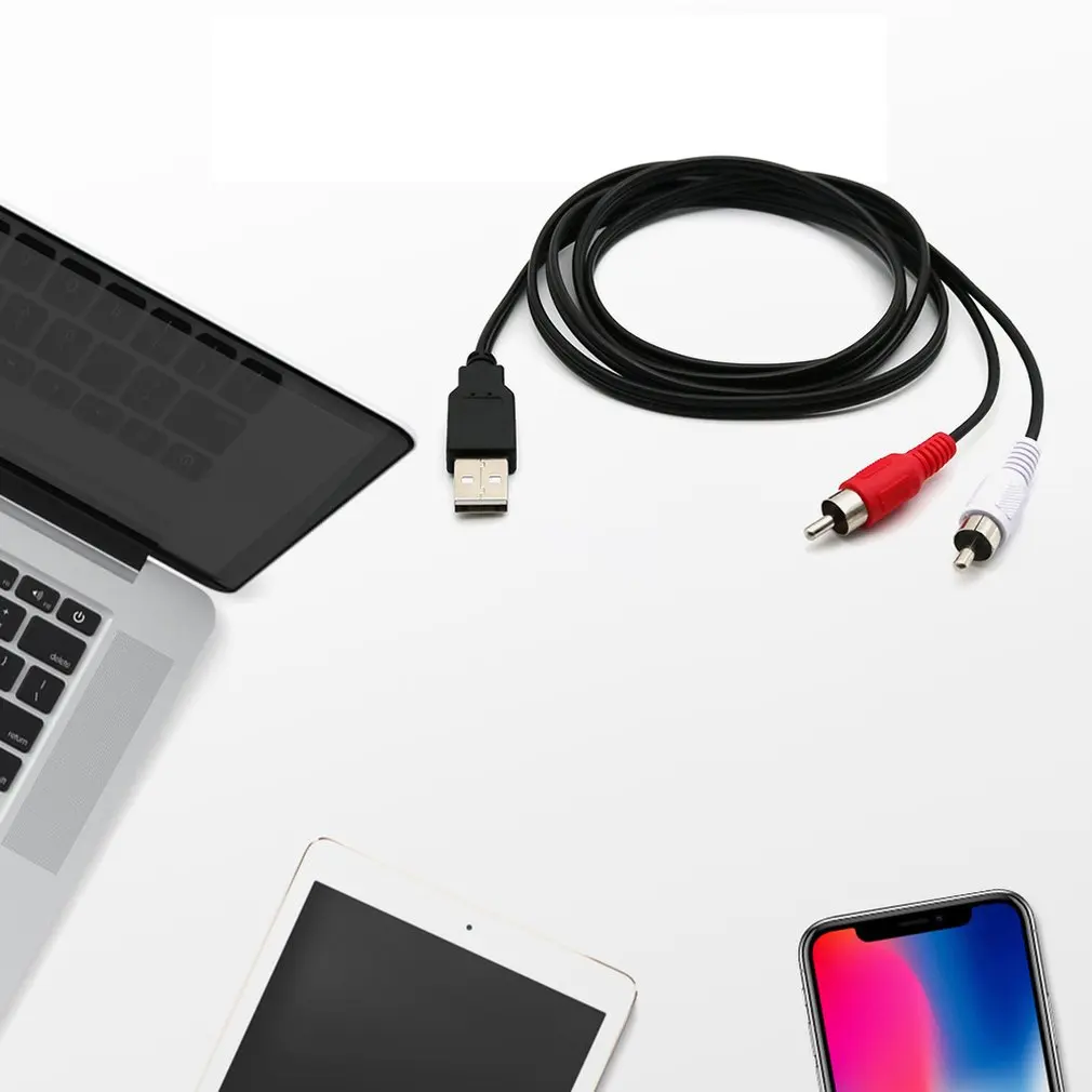 Портативный штекер USB A папа 2 шт. RCA Phono AV кабель свинцовый ПК ТВ Aux аудио видео