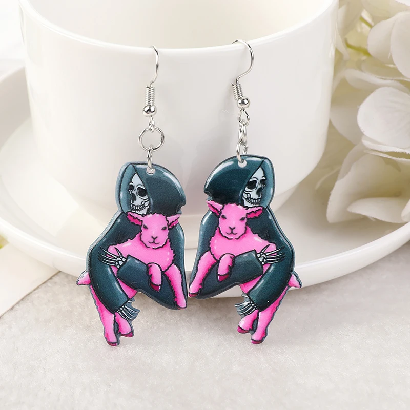

1 пара модных висячих сережек Pastel Goth на Хэллоуин с котом, черепом, Ястребом для девочек, женщин, детей, подарок на день рождения, Прекрасные Юв...