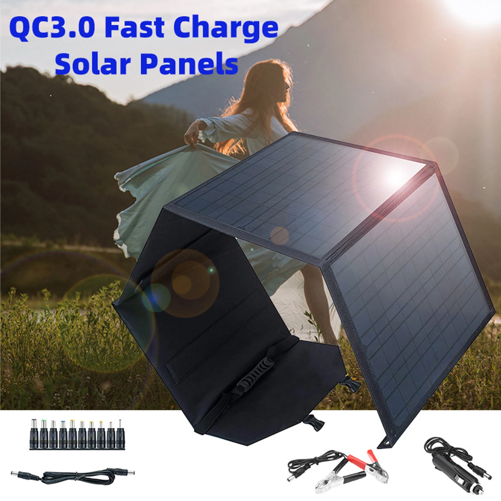 

Портативная Складная солнечная панель для кемпинга, 80 Вт, 5 В, зарядное устройство USB, солнечная батарея для быстрой зарядки автомобильных ях...