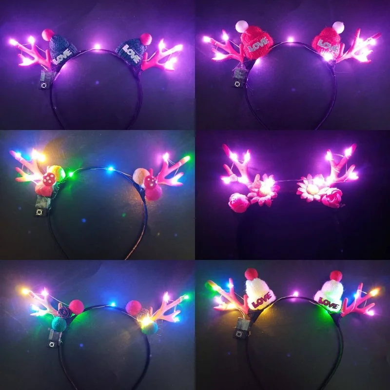 

10pcs Antlers Reindeer Elk LED Glowing Headband Headdress Children Adults Girls Costume Props Birthday Wedding Festival