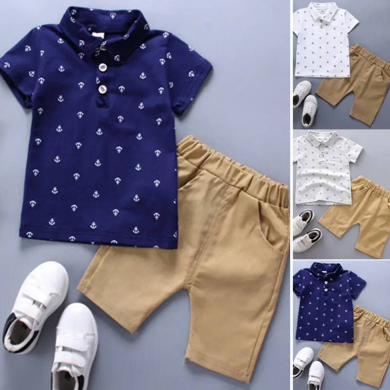 

Kids Tracksuits Clothes Sets Boys Girls Sleeve Printed T-shirts Shorts Pants Suit Round Neck Baby Clothing Children's Outfits