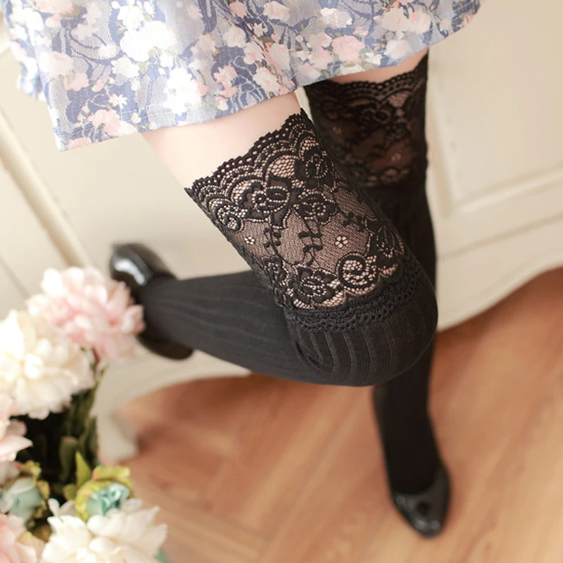 Autumn Winter Sexy Lace Stockings Warm Thigh High Stockings Over Knee Socks Long Stockings Girls Ladies Women Warm Tights
