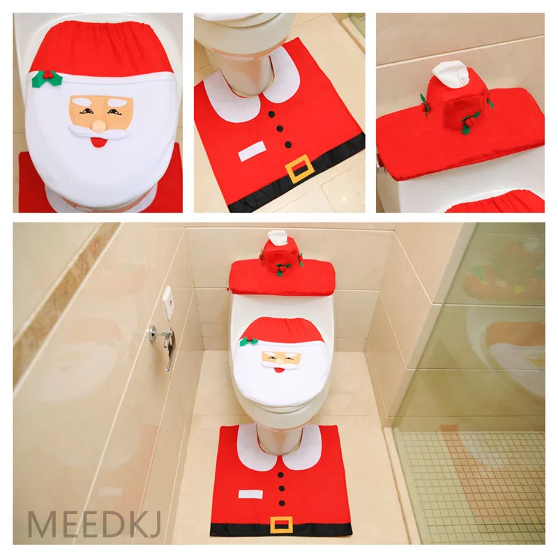 

Santa Claus toilet cover Christmas toilet decoration toilet cover + foot pad + water tank cover + tissue cover