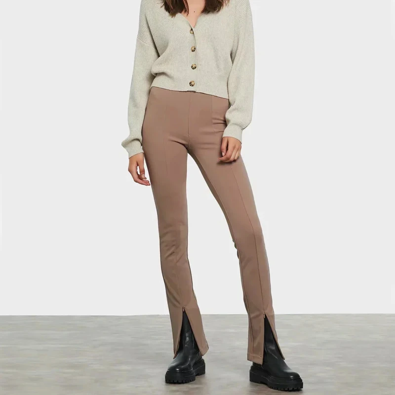 

Women Jersey Slim Split Front Trousers With Zip Detail