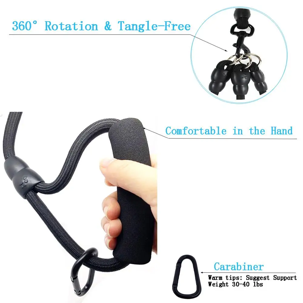 Черный многоголовый нейлоновый поводок для собак с мягкой ручкой скалолазание
