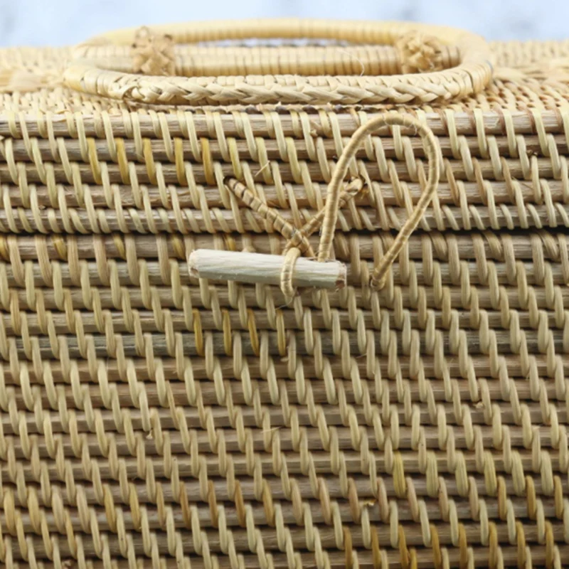 

HOT-Vietnamese Rattan Octagonal Portable Tea Box with Lid Handicraft Gift Jewelry Sundries Storage Makeup Organizer