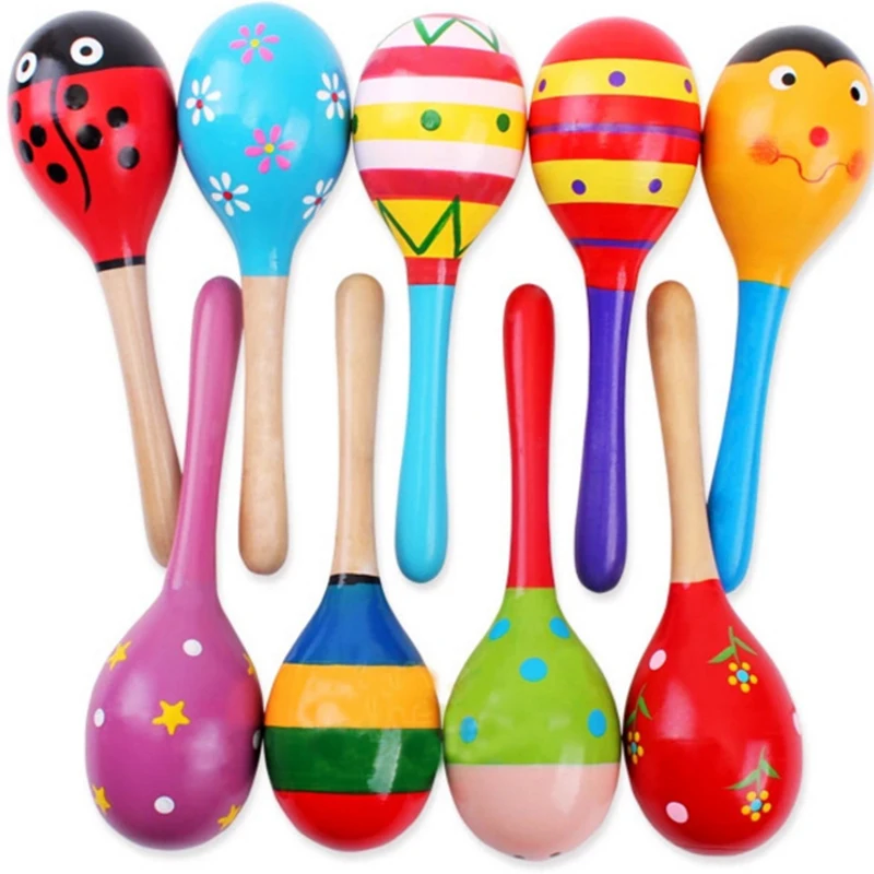 Детские красочные деревянные maracas Музыкальные инструменты погремушки шейкер песок молоток колокольчик забавные детские игрушки для детской вечеринки подарок игра