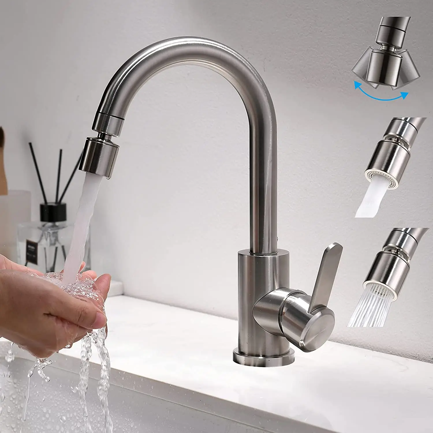 Dual Function Swivel Aerator Farmhouse Lavatory Sink Faucet 