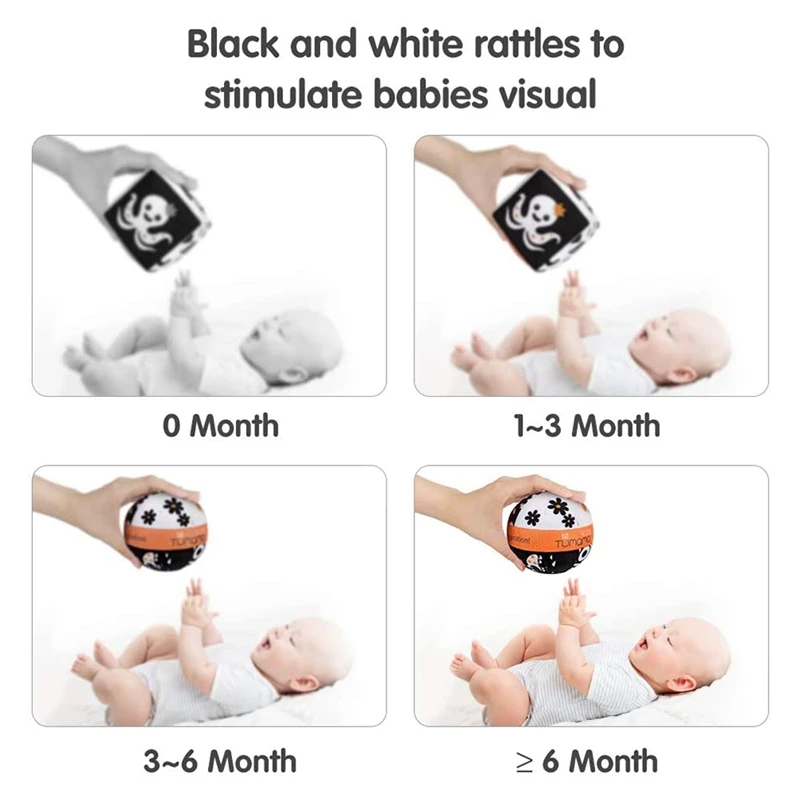 

TUMAMA High Contrast Baby Toys Set Black and White Stroller Toy with Bell Car Seat Plush Rattles Hanging Toy for 0-6 Toddler