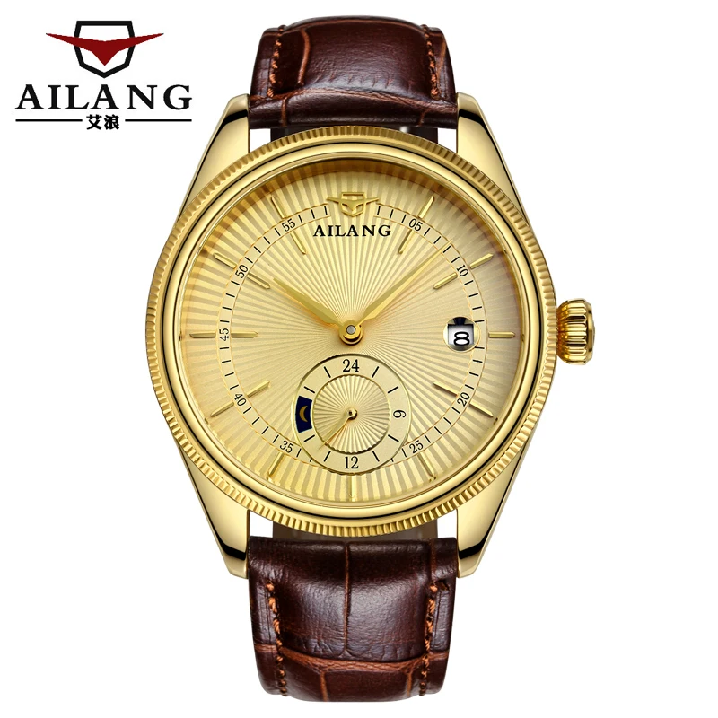 AILANG 5801 Switzerland часы мужские роскошные брендовые автоматические механические часы cellini мужские тонкие пояса с большим циферблатом бизнес - Цвет: golden