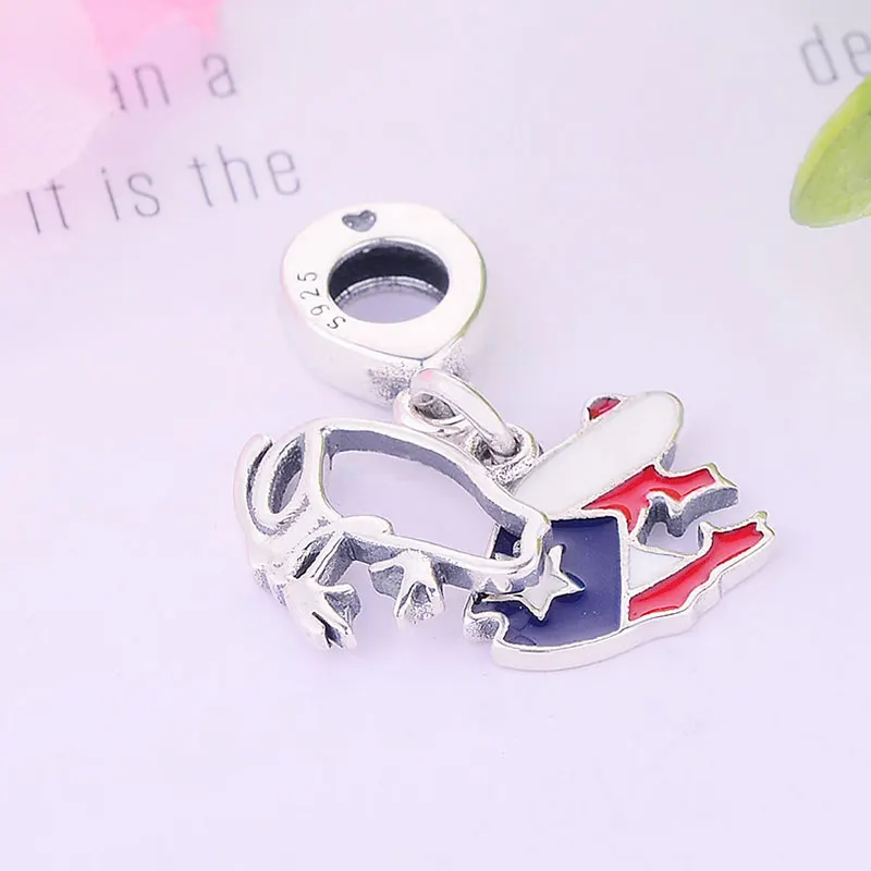 

Real 925 Silver Blue Enamel Puerto Rico Flag Frame Bead Fit Original Pan Charm Bracelet Making Women Kids Jewelry Berloque
