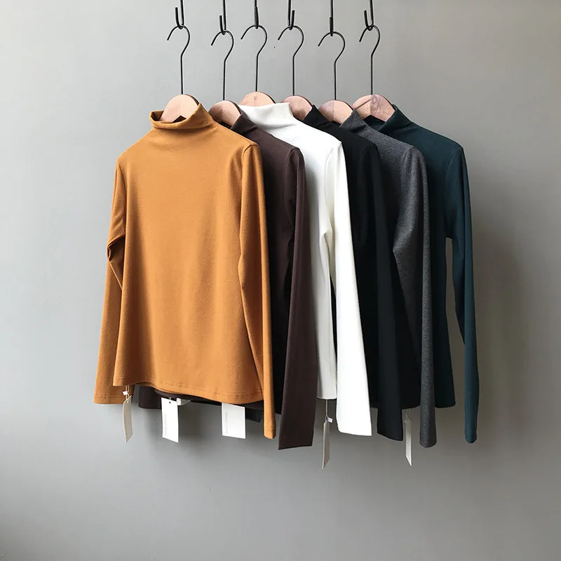 Mooirue Autumn Women Orange Velvet T Shirt High Waist Blue Tee Shirt Slim Korean Style Tops