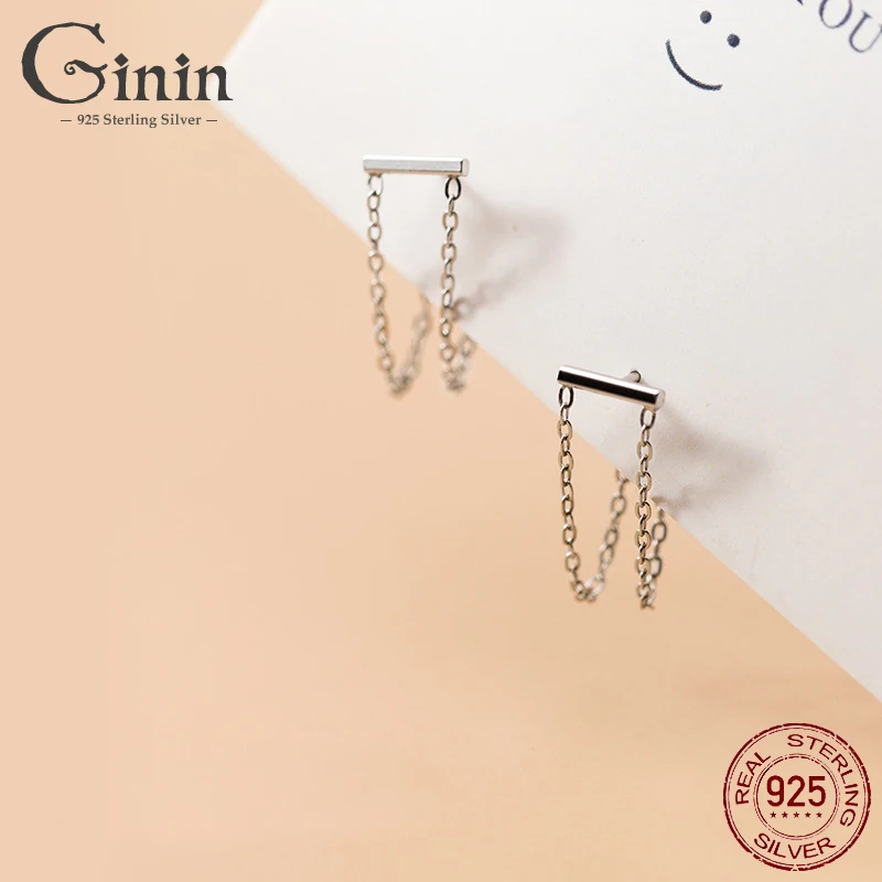 

Ginin Real 925 Sterling Silver Stud Earrings for Women Korean Style Elegant Back-Mounted Simple Sweet Cross-Link Earring Jewelry