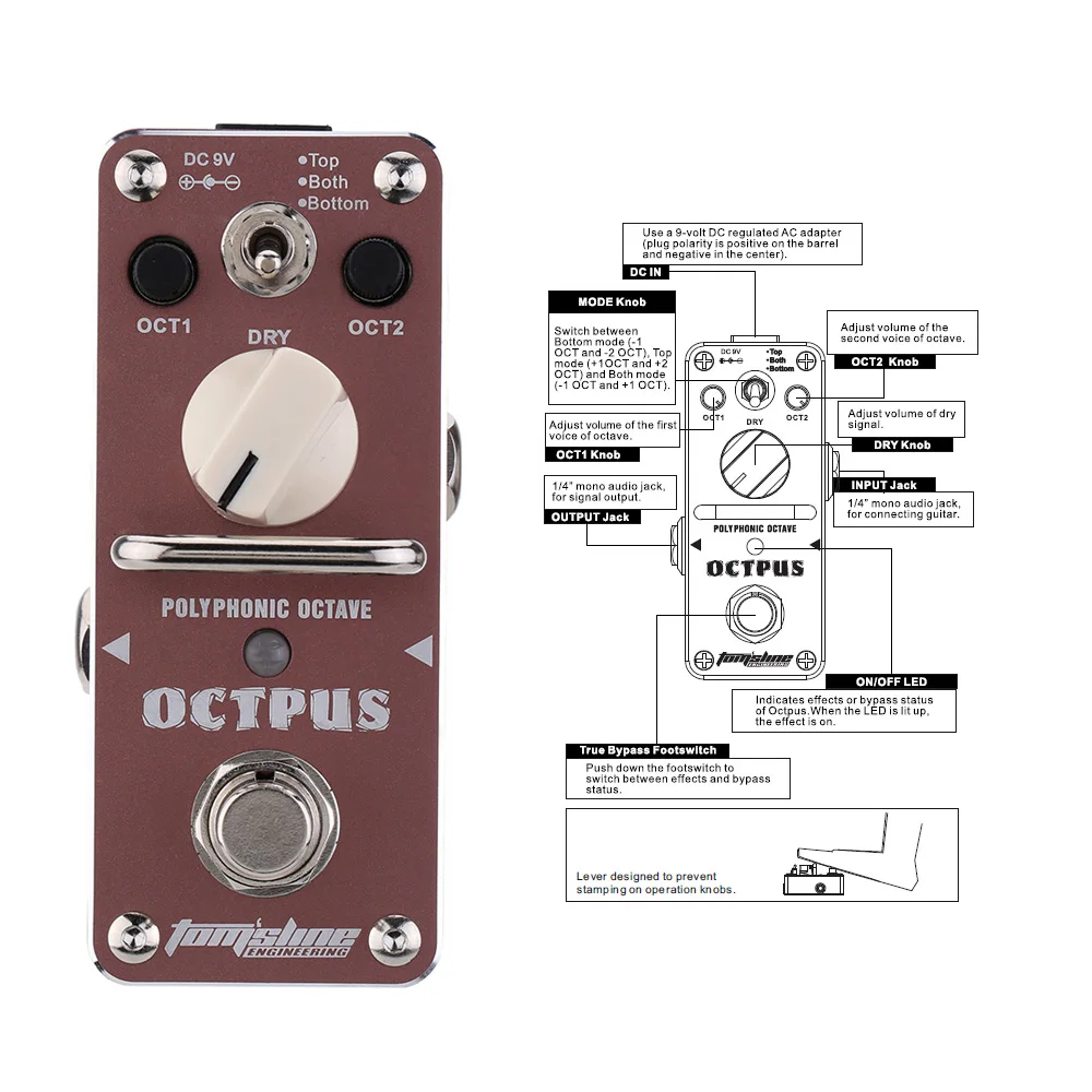 AROMA AOS-3 Octpus Polyphonic Octave Electric Guitar Effect Pedal Mini Single with True Bypass guitar accessories parts |