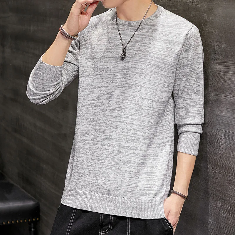 Однотонный свитер с круглым вырезом Мужская трикотажная одежда на осень и зиму