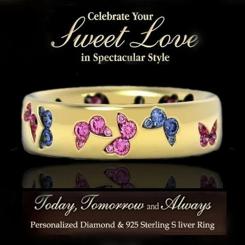 Милые бабочки кольцо инкрустированное цирконием Свадебные/повседневные