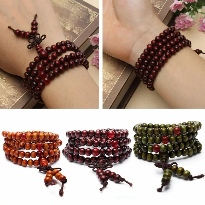 

9 Styles 6mm Natural Sandalwood Buddhist Buddha Wood Prayer Beaded Knot black ebony Unisex Men Bracelets & Bangles for Women