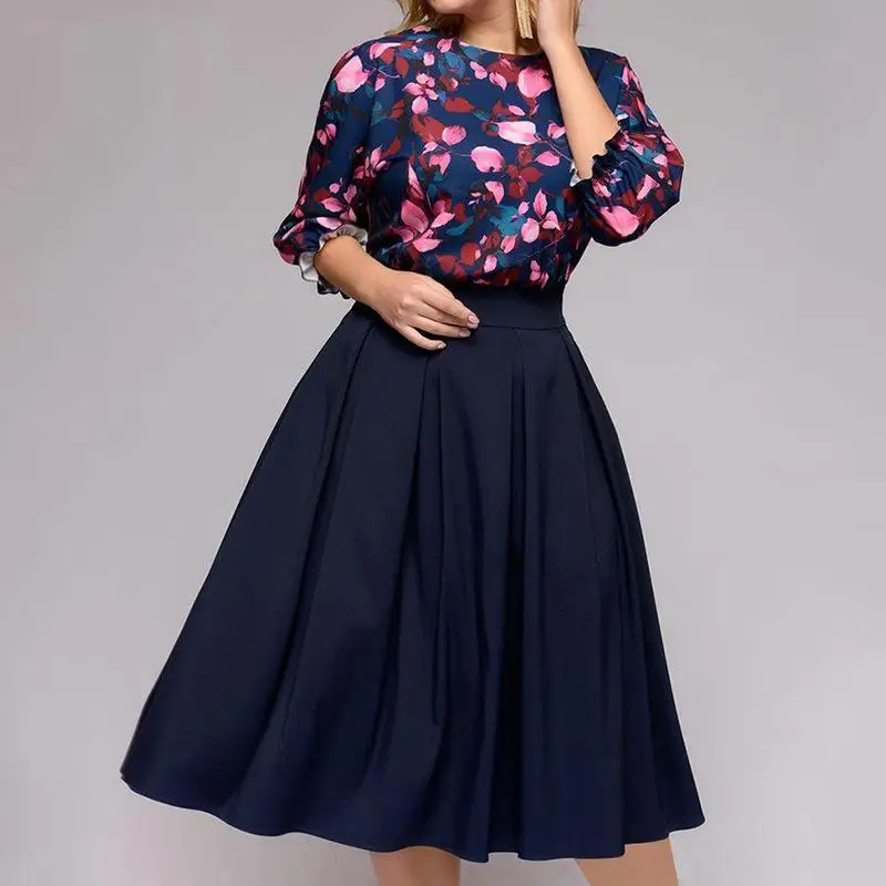 

XL-5XL Autumn Women Large Size Print Dress 2019 Plus Size Vintage Floral Print A Line Dress Female Big Size Elegant Party Dress