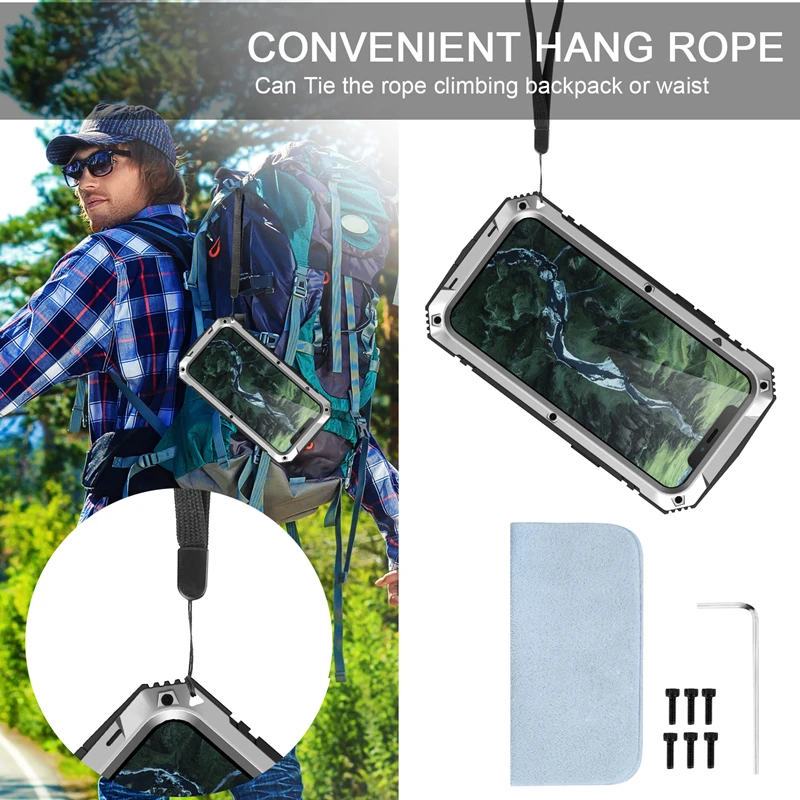 

Full-Body Rugged Armor Shockproof Protective Case for iPhone 12 Pro Max 11 Pro XS Max XR X Mini Kickstand Aluminum Metal Cover