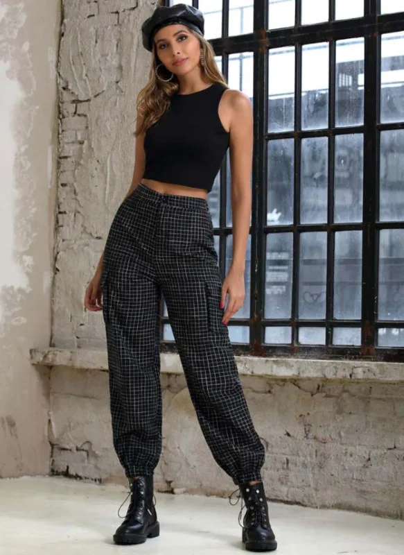 Baggy pants cargo women NEW Loose Plaid High Waist Long Pant Harem Trousers Sport Sweatpants mujer | Женская одежда
