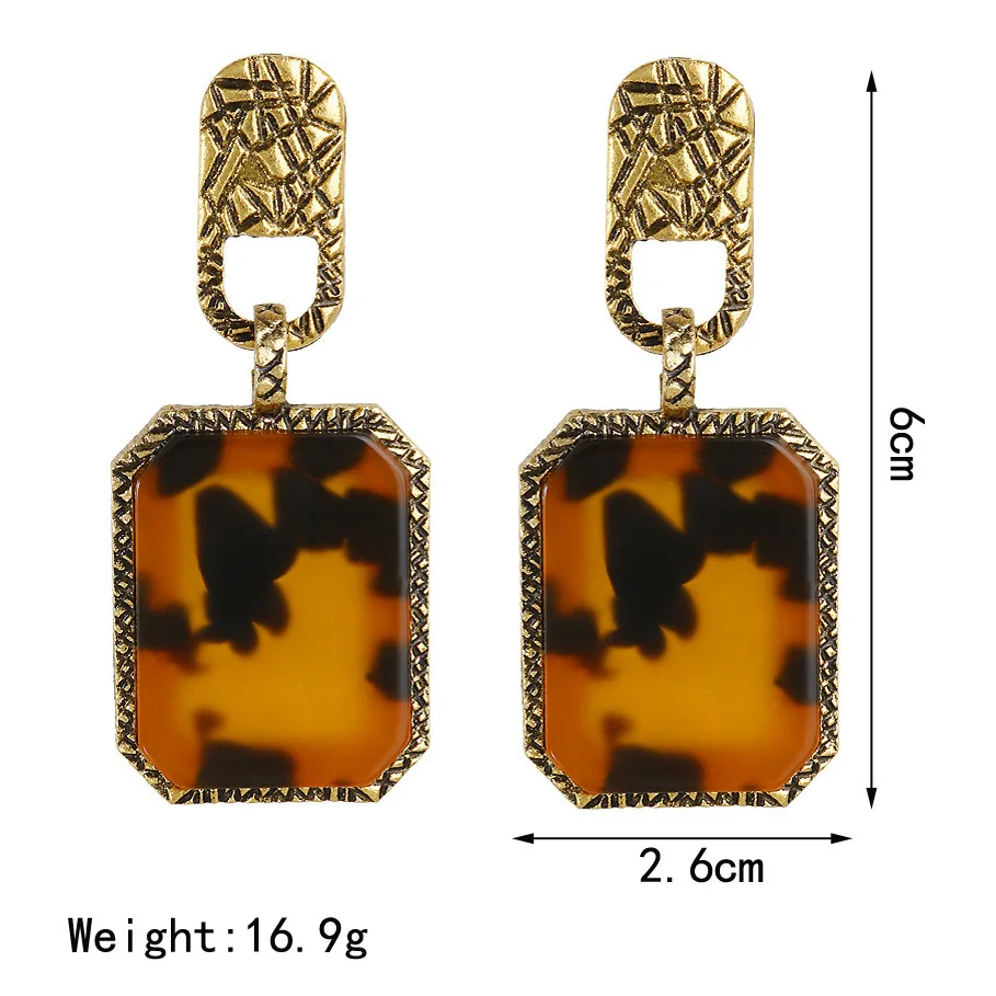 

New Fashion Korean Earrings 2020 Metal Retro Square Acrylic Sheet Drop Earrings For Women Tortoiseshell Earrings Oorbellen
