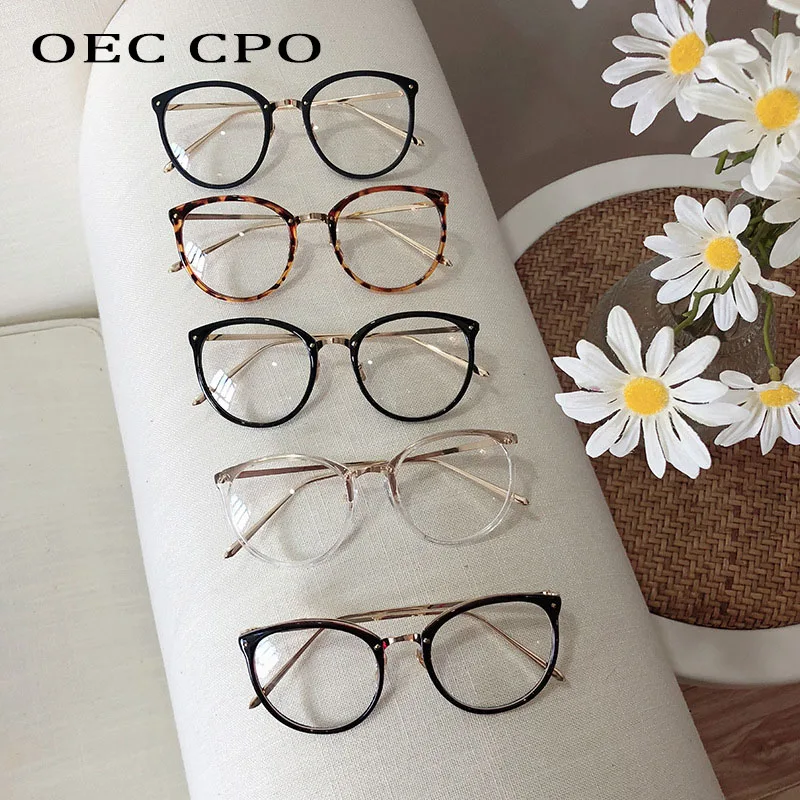 OEC CPO черные прозрачные оправы для очков женские новые винтажные круглые