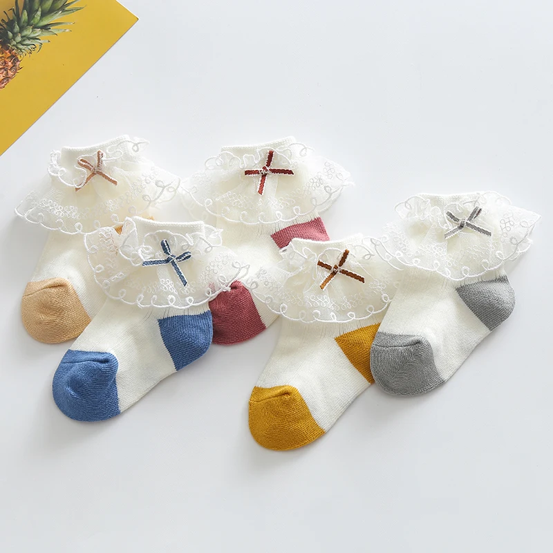 Five Pairs of Cotton Socks Girl Lace Princess Dance Bow Child Sock Spring Soft Baby  Autumn Little Girl Student Patchwork Socks