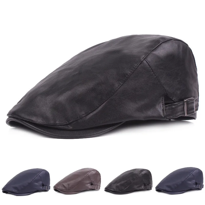 

Retro Trendy Woman Leather Adjustable Sun Hats Beret Duckbill Caps Unisex Men Gift Outdoor Casual Newsboy Caps