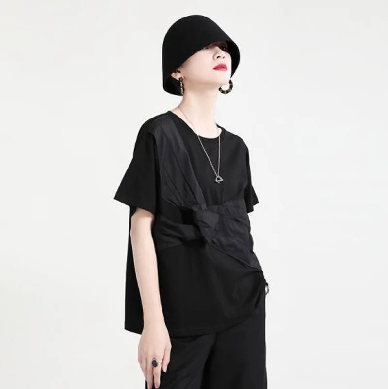 

Cultiseed Women Summer New Pleated Cross Bandage Pullovers T-Shirts Tops Female Ladies Fashion Short Sleeve Casual Tees Clothes