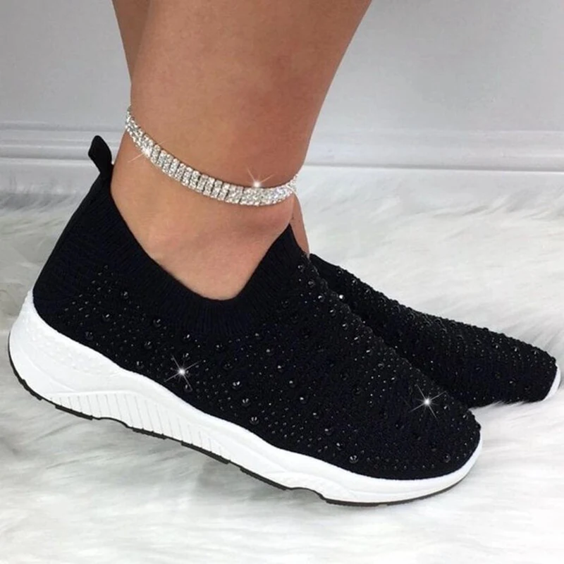 

Women's Crystal Mesh Sneakers Women's Casual Comfortable Breathable Flat Shoes Fashion Slope Heels Large Size Casual Shoes 2021