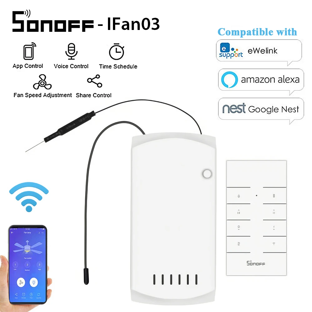 Умный выключатель SONOFF iFan03 с Wi Fi потолочный вентилятор световое управление ler 433 RF