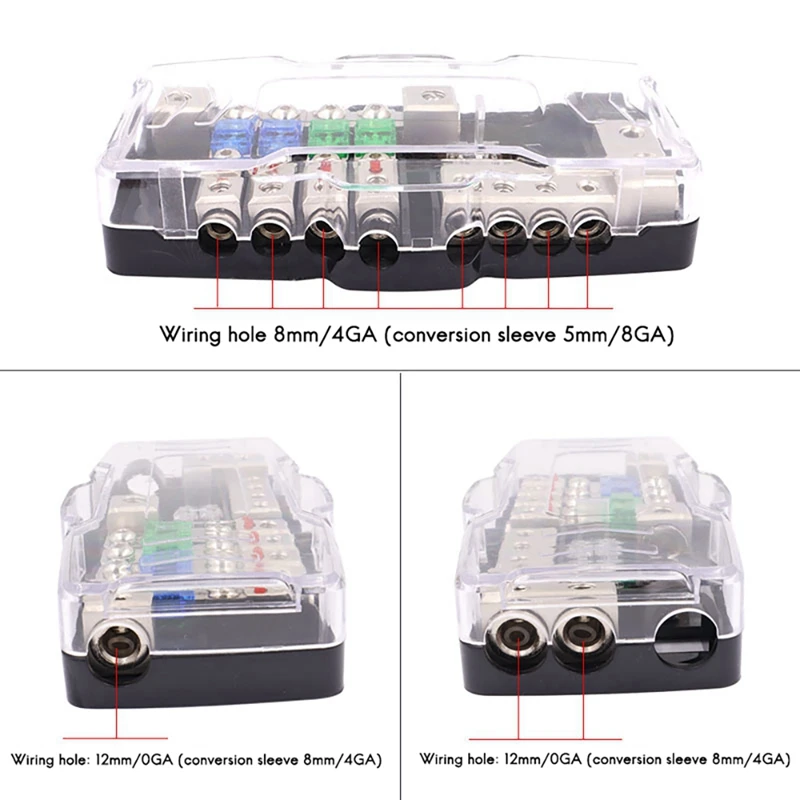 

4 Way Car Audio Distribution BlockStereo Fuses Box Block 30A 60A ANL Blade FuseHolder 0/4GA