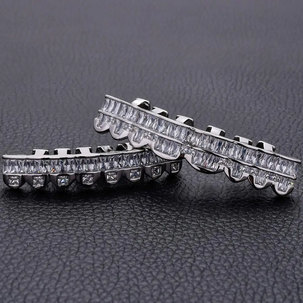 Хип-хоп квадратный CZ камень проложить Bling Iced Out плоские зубы грили верхний нижний
