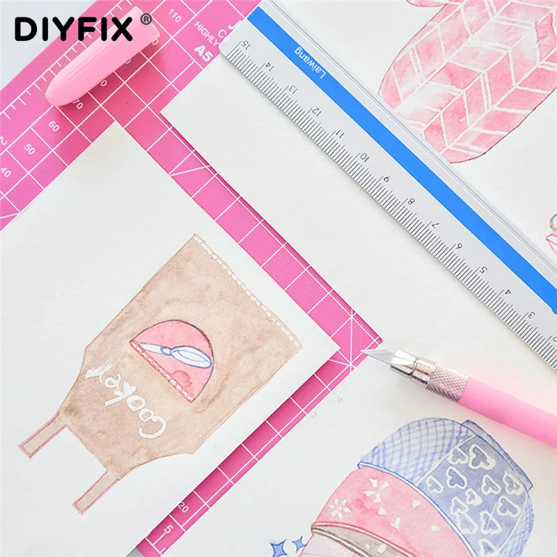 DIYFIX A5 ПВХ художественная ручка для гравировки ручная резка коврик линейка пинцет с лезвием Knief набор канцелярских инструментов для офиса Скрапбукинг