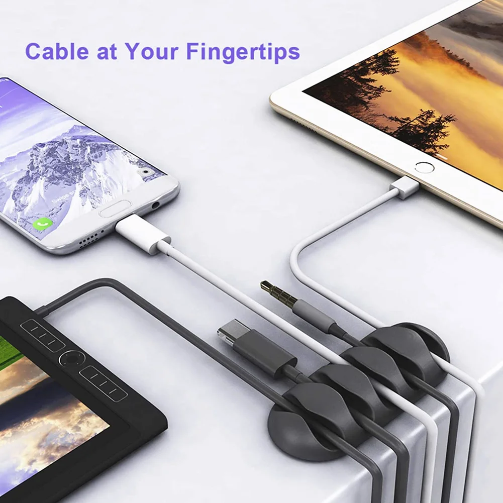 

New 16pcs black Cable Organizer Silicone USB Winder Desktop Tidy Management Clips Cable Holder for Mouse keyboard Headphone Wire