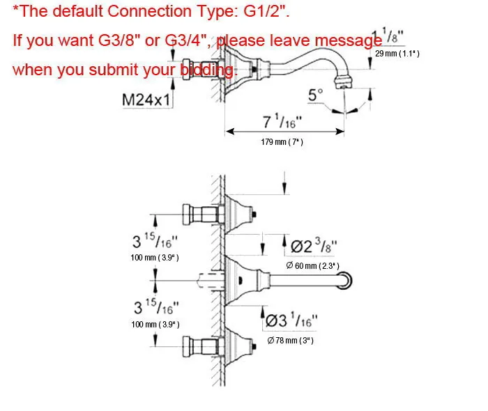 Античный латунный настенный смеситель для раковины в ванной комнате из твердой